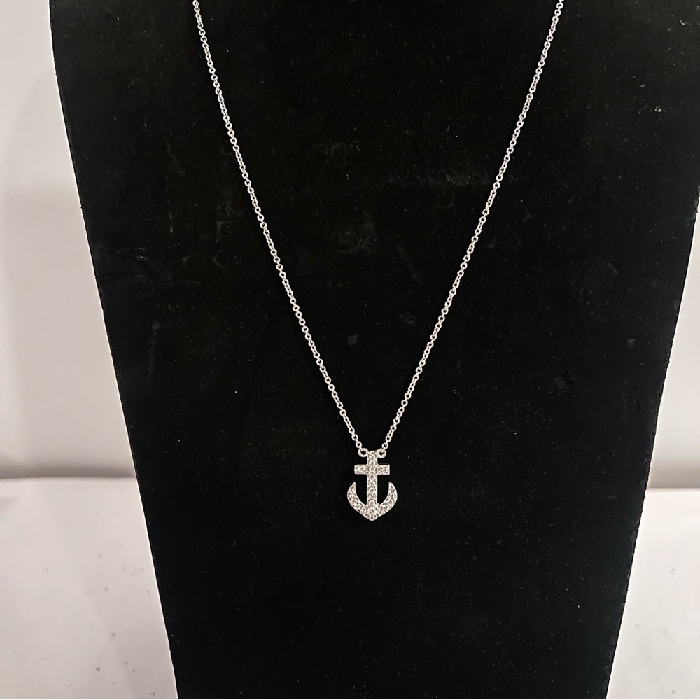 NEW Diamonique Silver Anchor Diamonds Pendant Necklace